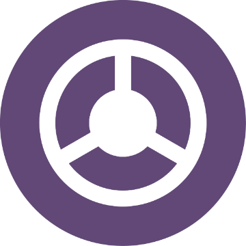 Purple steering wheel icon on a circular background.