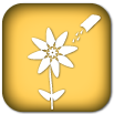 Alt text: White flower logo with a watering can on a yellow background.