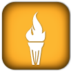White torch icon on an orange rounded square background.