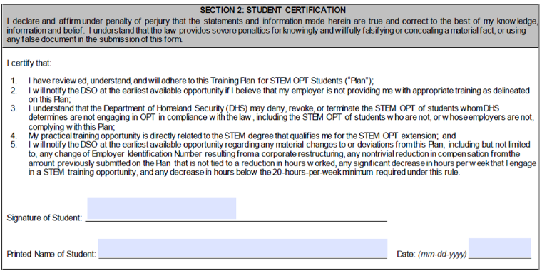 Alt text: Student certification document with multiple sections and blank fields for filling information.