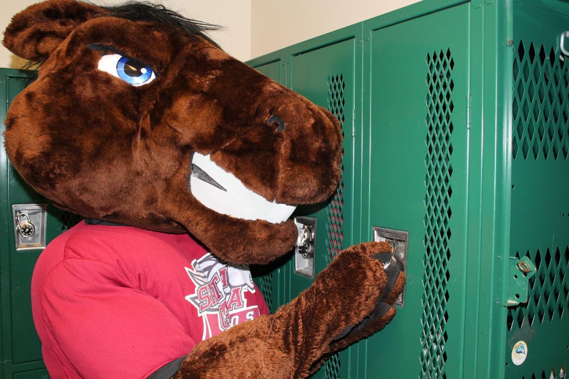 Bucky using lockers at Malley