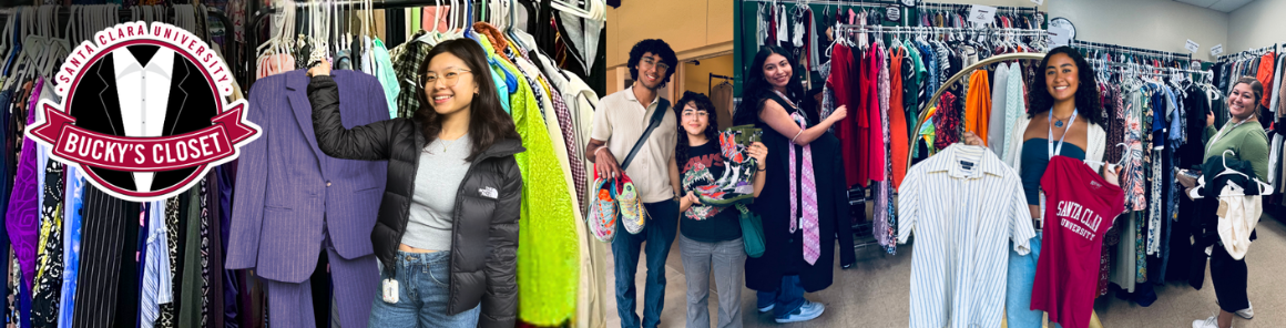 Collage of students posing as they shop at Bucky's Closet Thrift Store