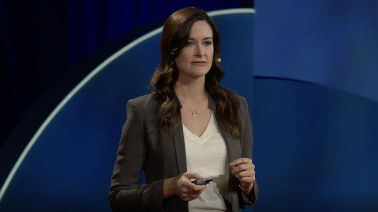 Writer and environmentalist Katharine Wilkinson speaks on stage at the TED Women conference