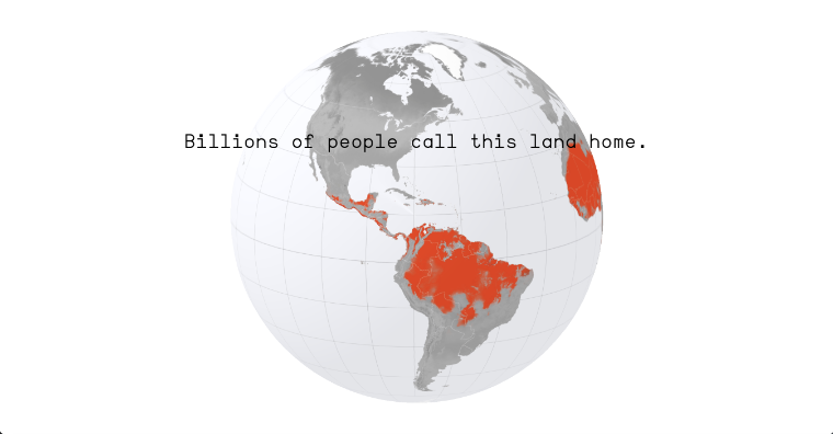 A globe highlighting in red future hot zones in North and South America