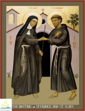 Clare and Francis depicted in religious iconography, dressed in traditional robes. image link to story