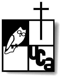 Logo with an owl, a cross, and text reading 