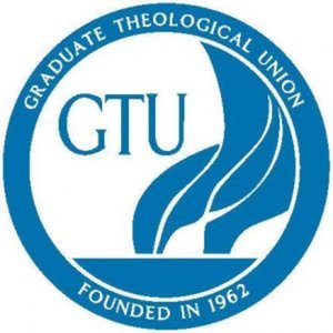 Graduate Theological Union seal with blue flame design, text 