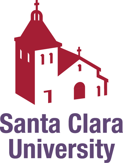 Santa Clara University logo featuring a red mission-style building silhouette.