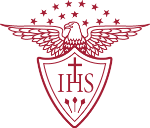 Red and white crest with eagle, stars, and 