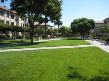 Green lawn and trees at Santa Clara Mall.