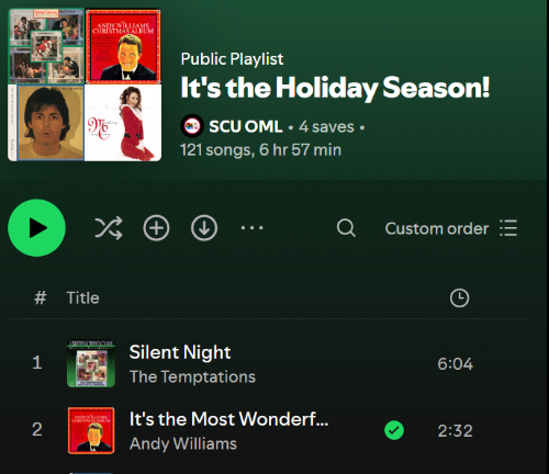 OML Spotify Christmas Playlist Screenshot