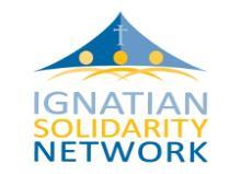 Ignatian Solidarity Network logo with abstract figures and blue, yellow, and gray text.