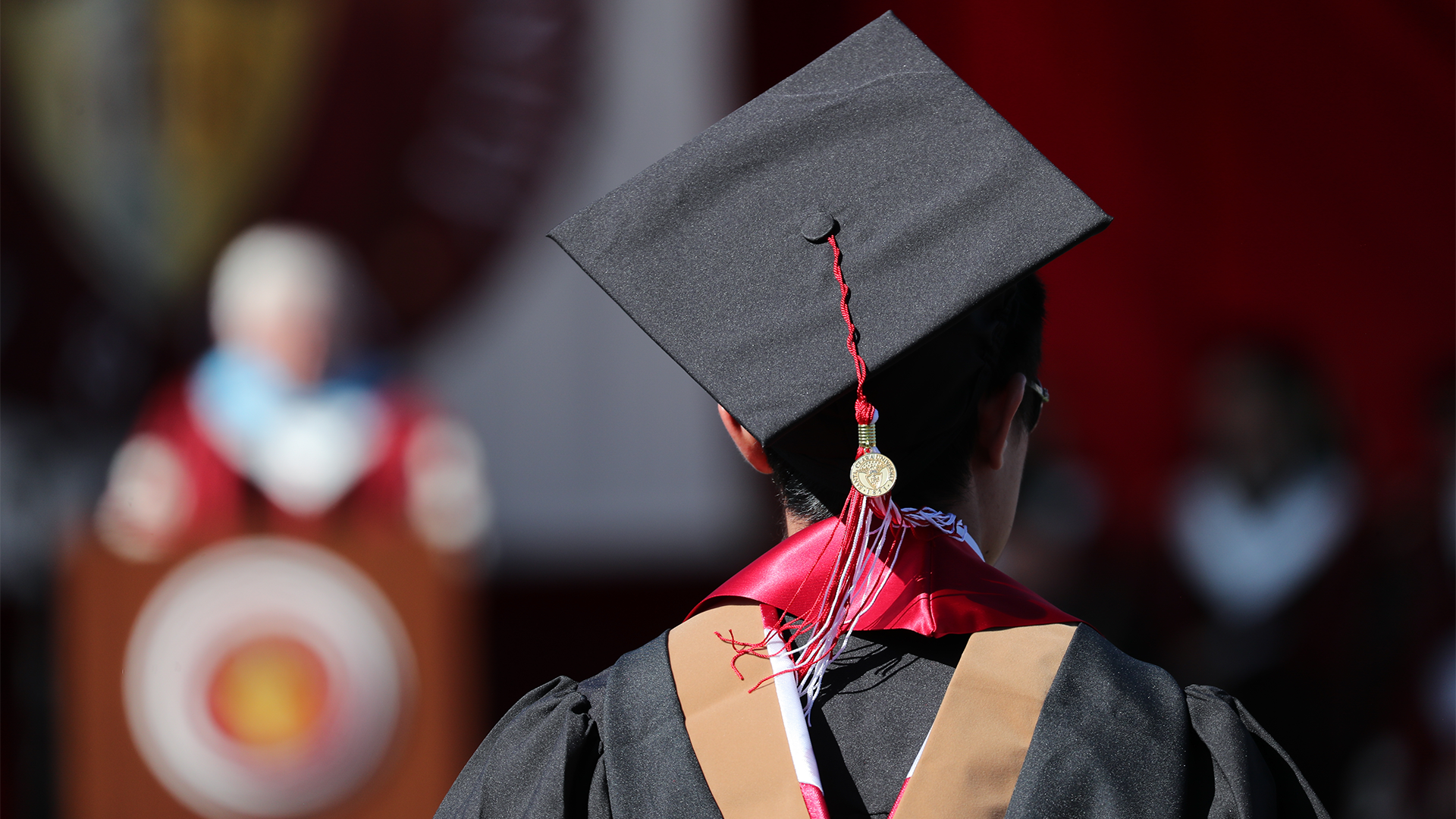 Graduate looking at the stage