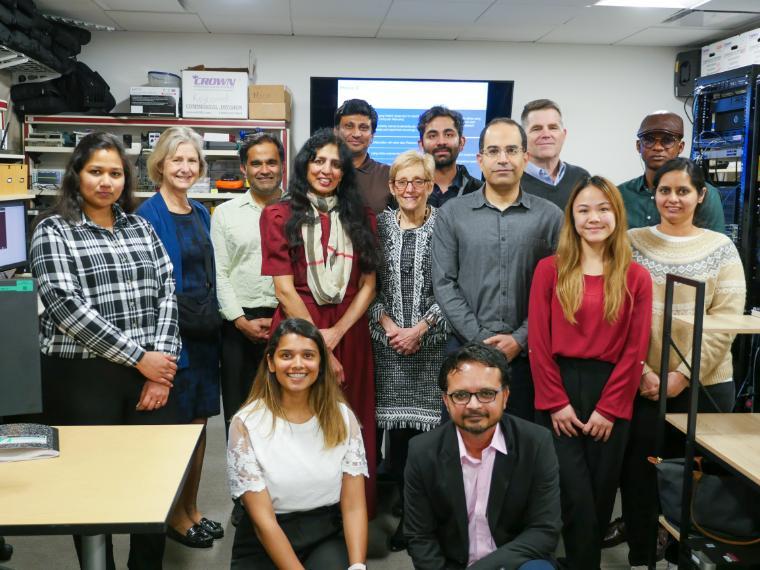 A photo with Jayshree Ullal '86 in IoT Lab