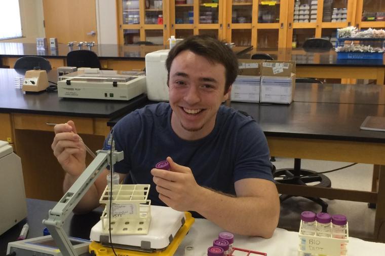 Bioengineering senior Conary Meyer conducts research on a bio-organic solar cell