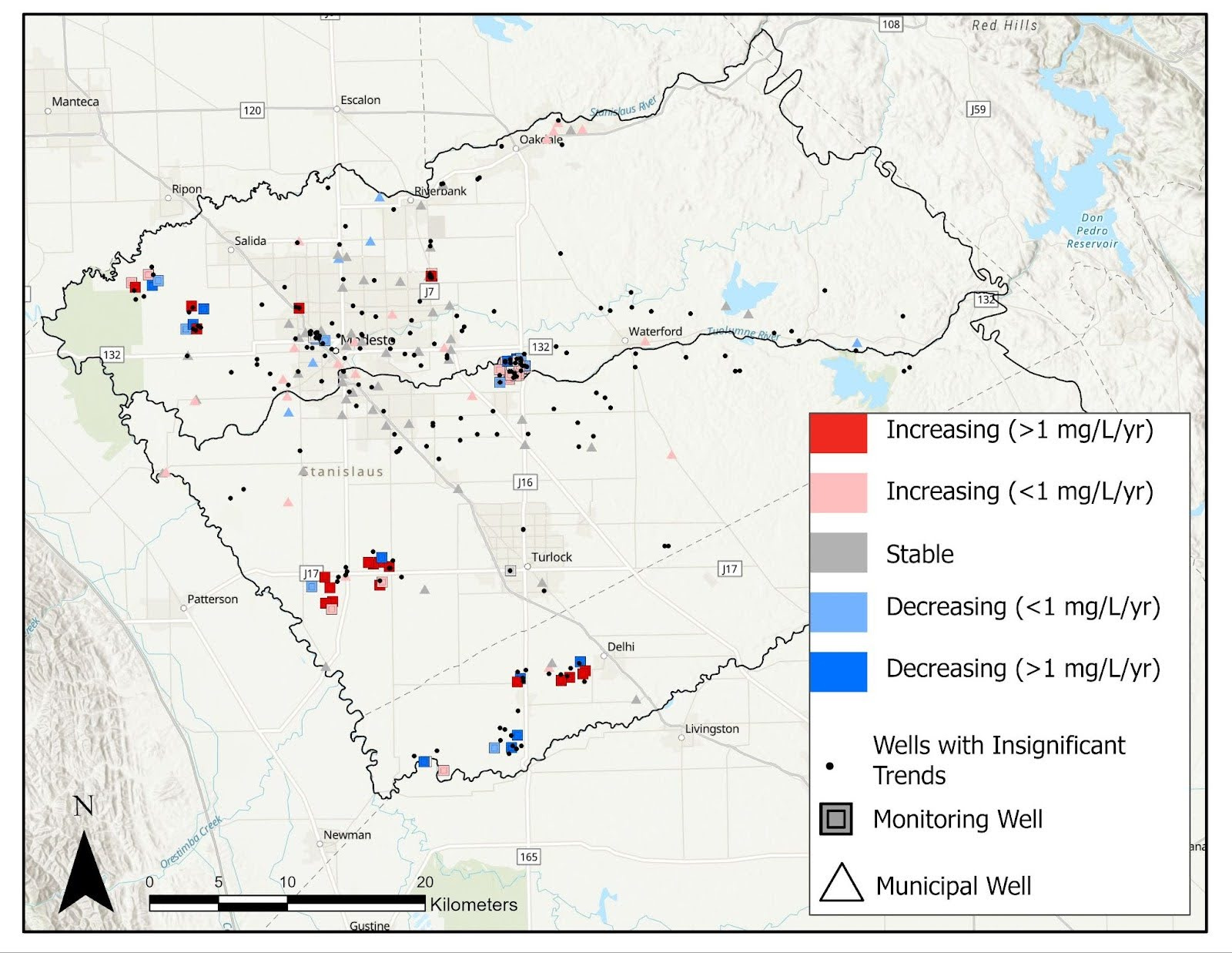 Trends in Well Nitrate Concentrations throughout Stanislaus and Merced Counties 