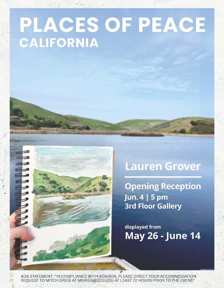 Hands holding notebook with a beach scene background