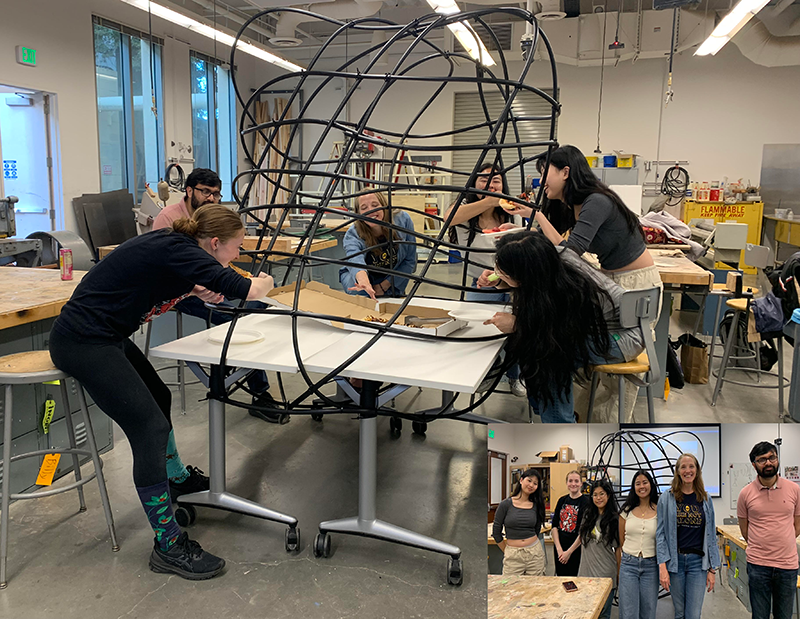 Students work on the Nest sculpture