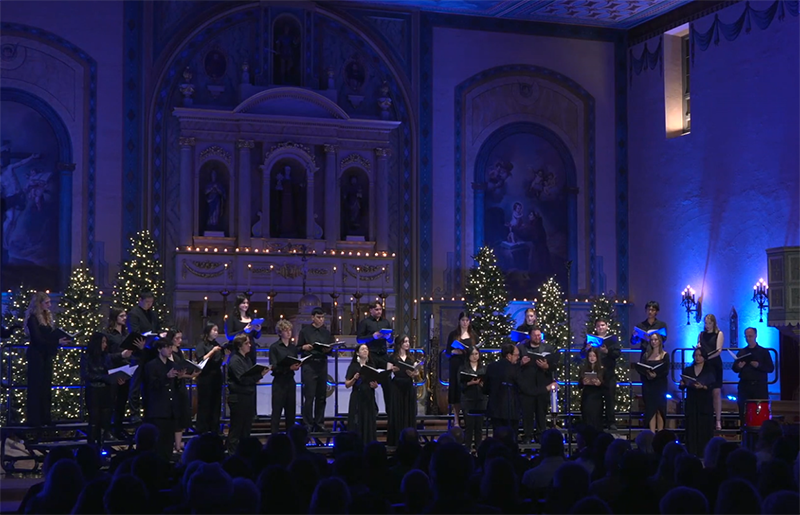SCU chois performing in Mission Santa Clara.