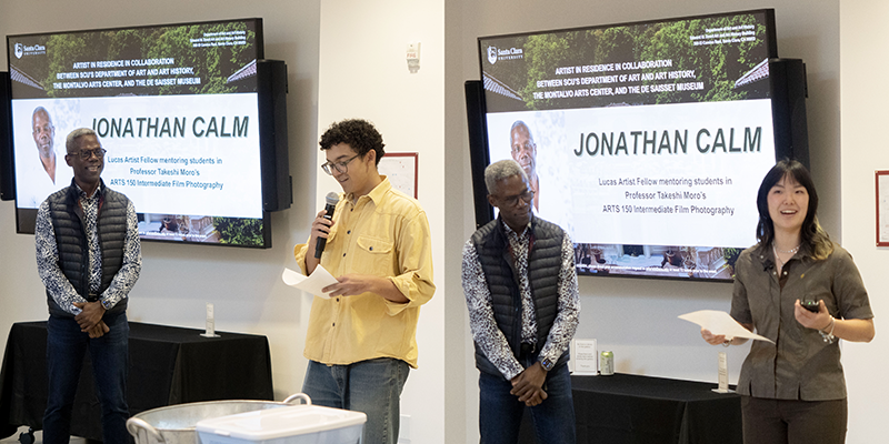 Jacob Salazar read his original poetry than Isabella Song introduced artist Jonathan Calm