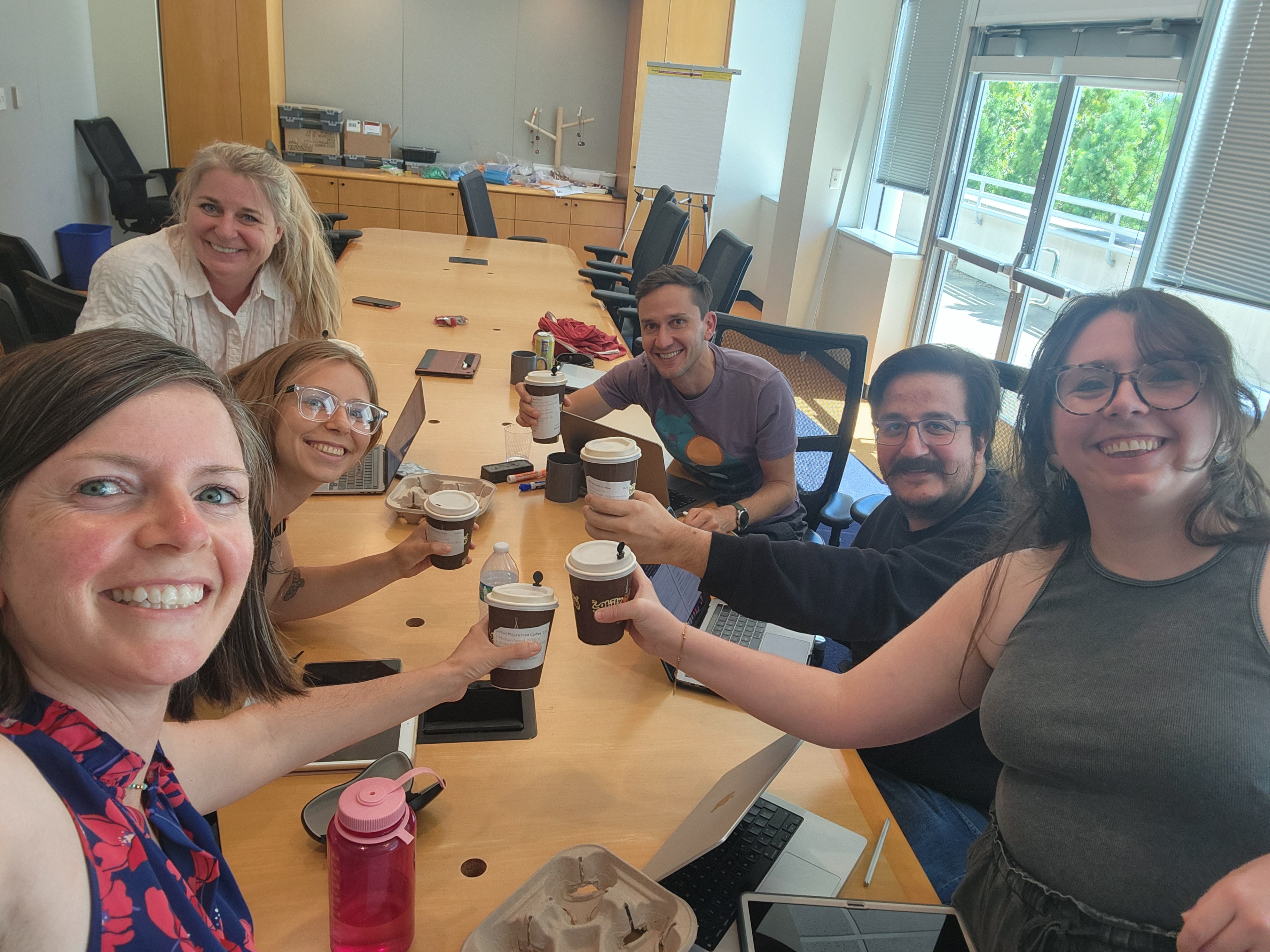 Women mathematicians drinking coffee