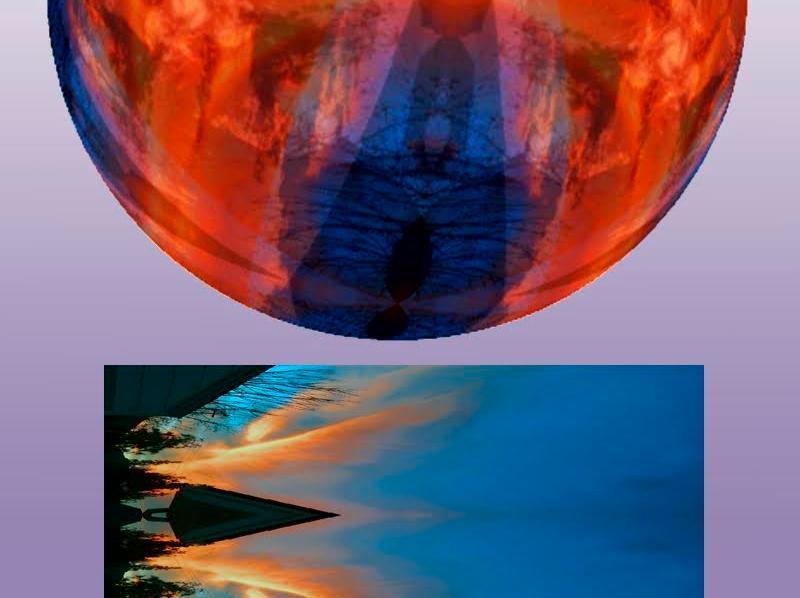 Abstract artwork with a red and blue sphere and multicolored streaks on blue background. image link to story