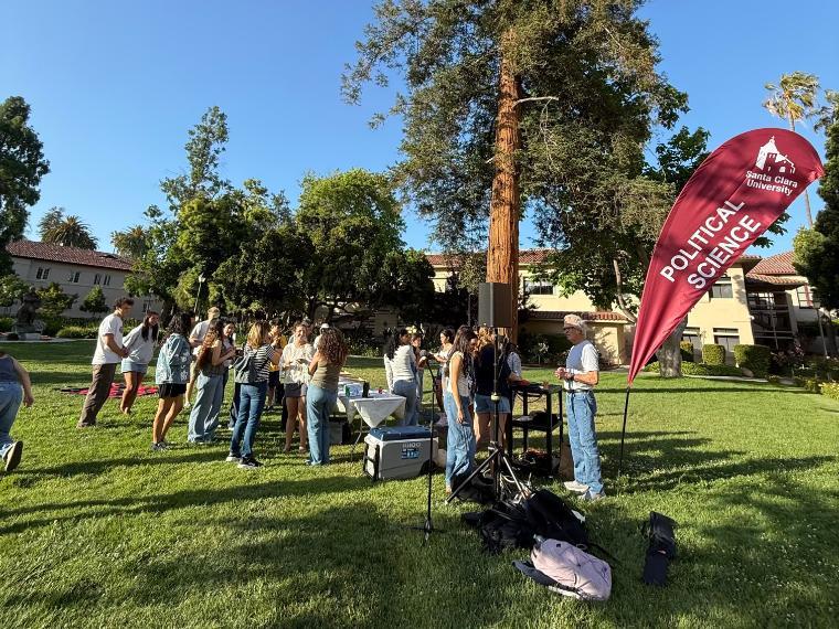 Students mingling on lawn