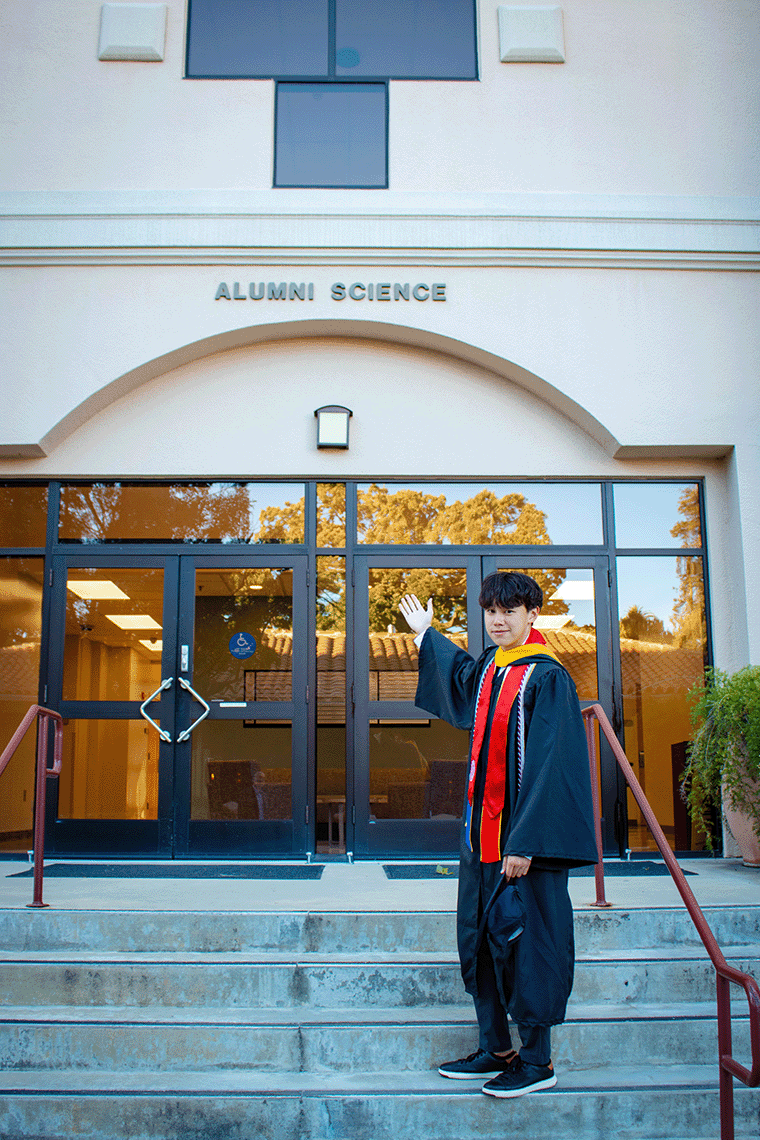 Lucas Tan outside Alumni Science Hall