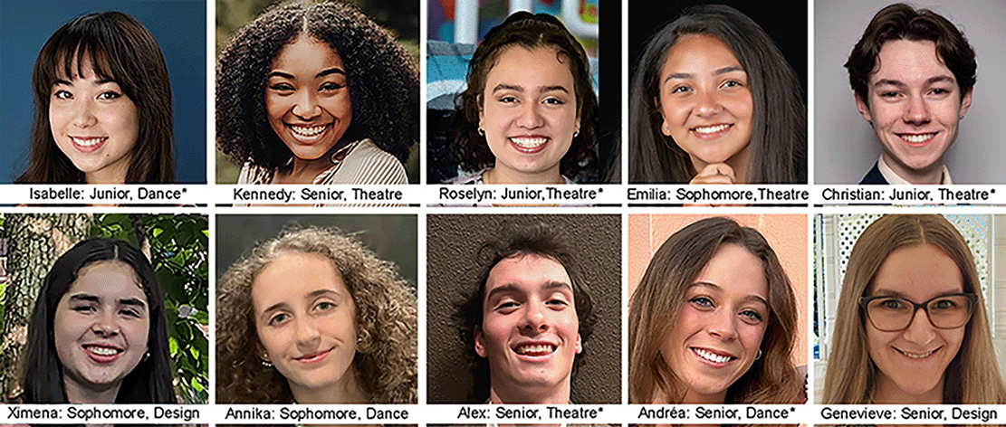 10 current SCU Theatre and Dance major student headshots