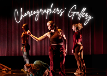 4 female dance students on stage with text in white script 