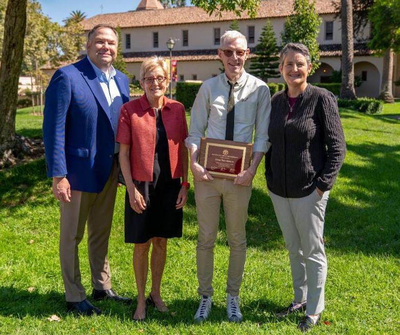 Brutocao Teaching Award 2023 recipient Brian Thorstenson with SCU President and Provosts