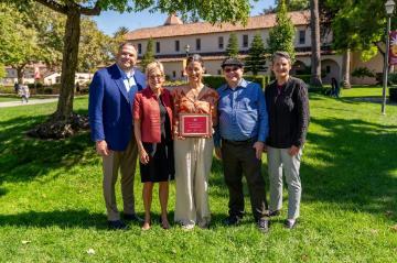 Faculty Senate Professor 2023 Kristin Kusanovich with SCU President and Provosts