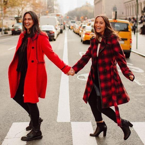 Sonya and Kalina crossing the street.