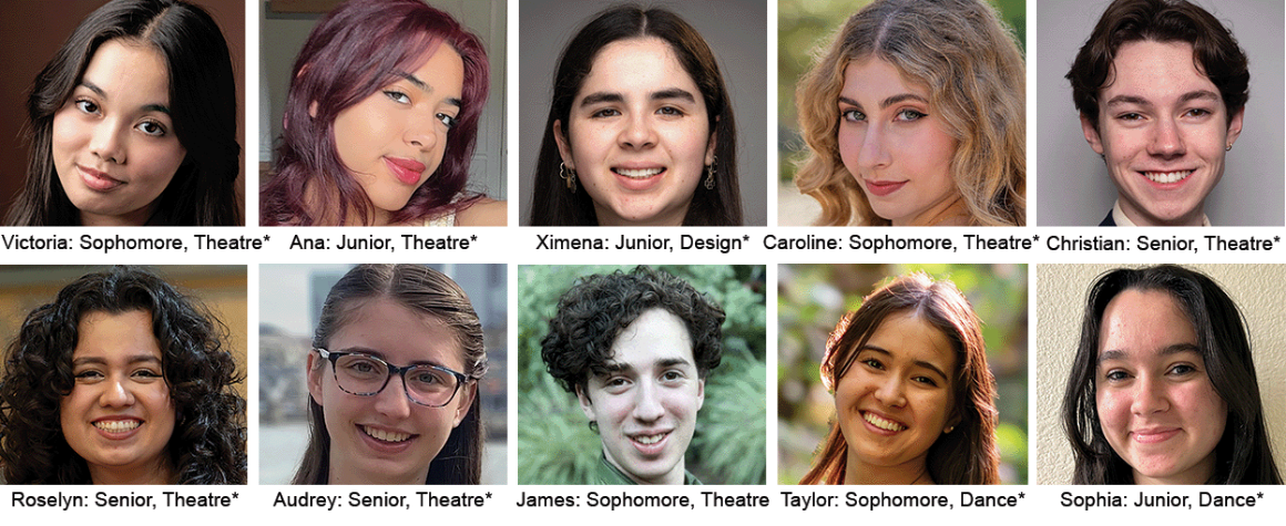 Headshots of 10 SCU Theatre and Dance students