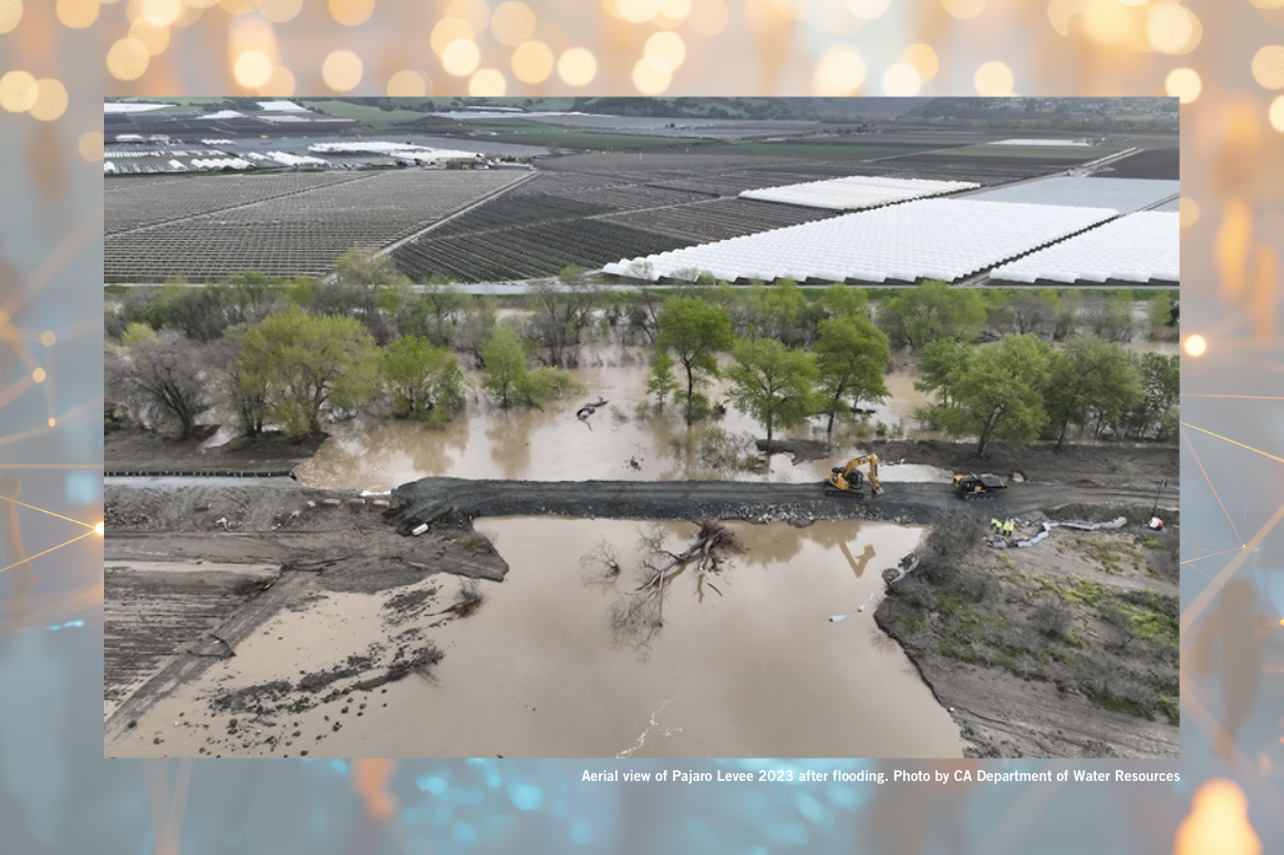 Aerial view of Pajaro Levee 2023 after flooding. Photo by CA Department of Water Resources