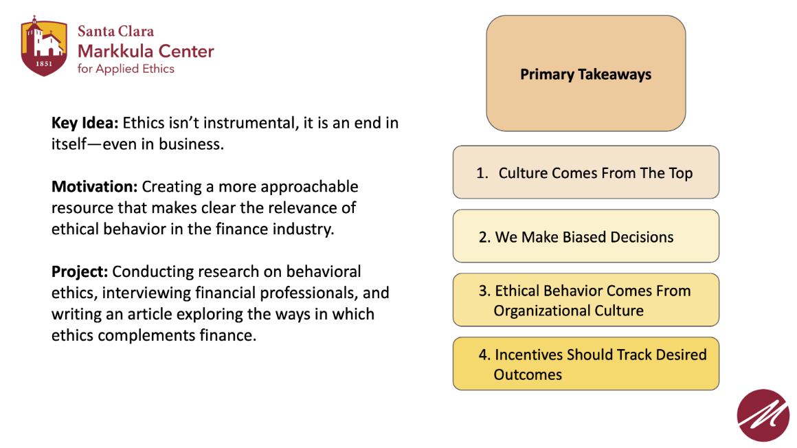 A slide talking about the key takeaways of how to build an ethical organizational culture.