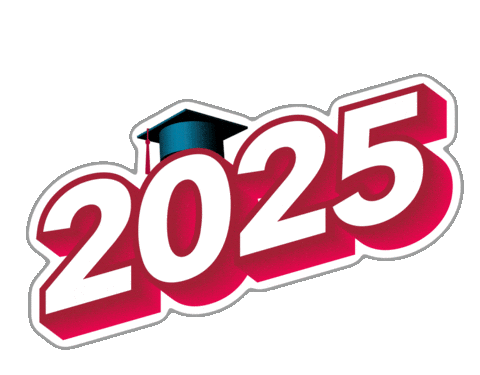 A bouncing 2025 with a grad cap on the zero.