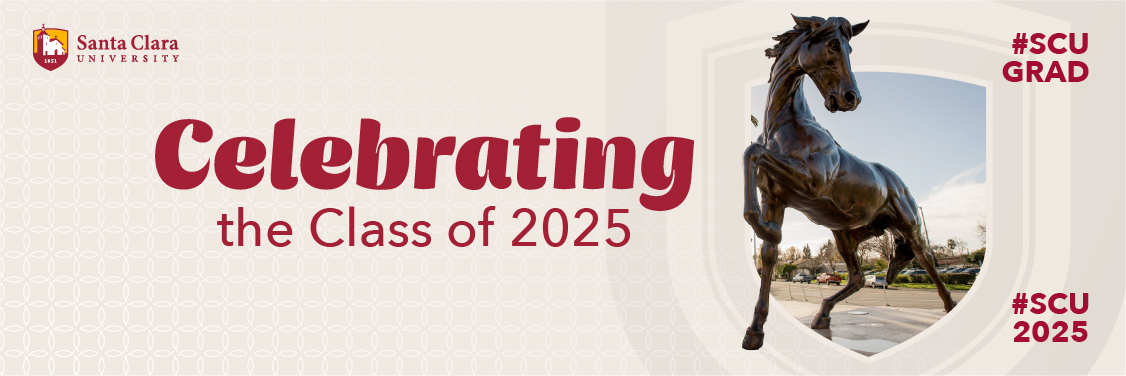 Celebrating the class of 2025 with the Bronco statue.