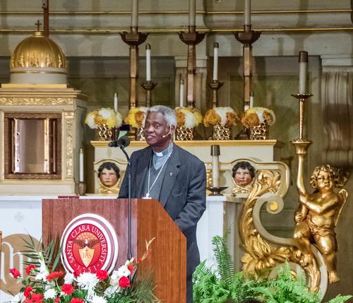 Cardinal Turkson addressing an audience at Santa Clara.