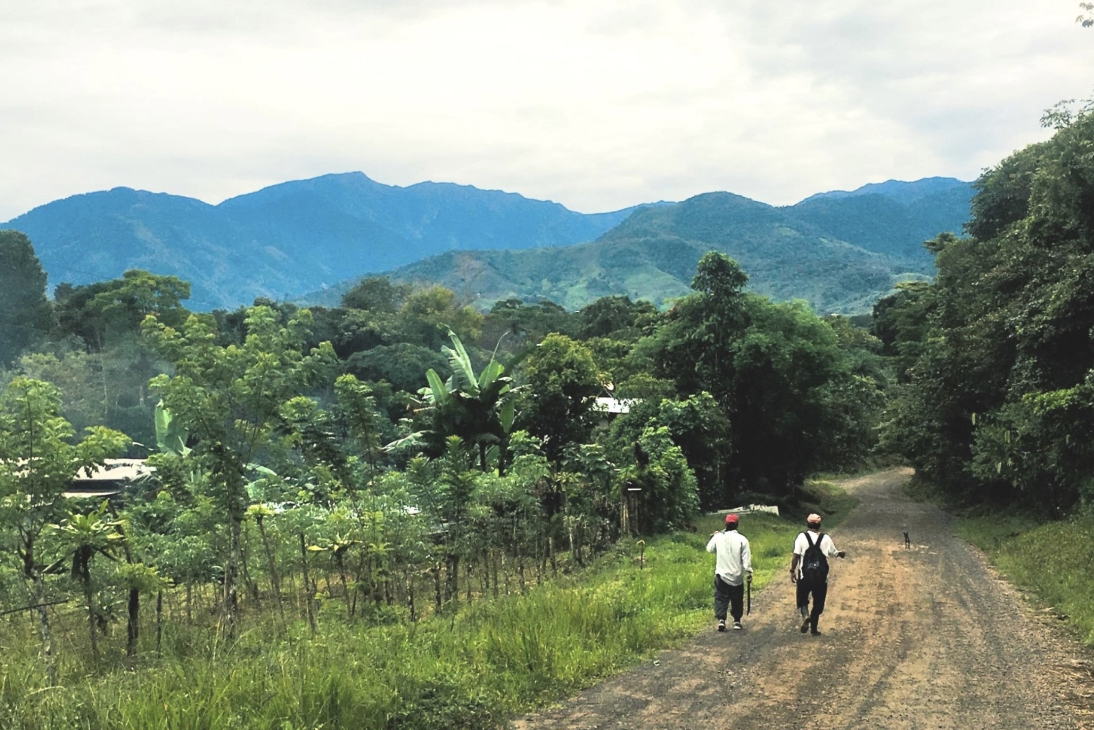 Costa Rica Image mountains and two people walking 