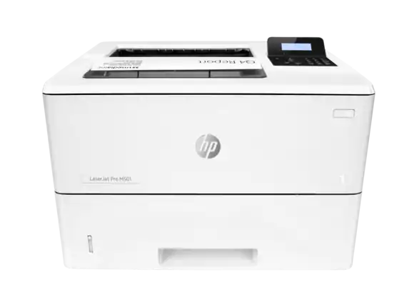 An image of the HP M501dn black and white laser printer.