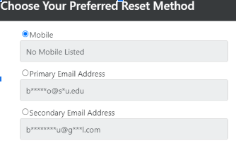 The second page of the password reset process showing the options available.