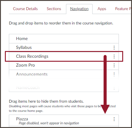 hide class recordings tab 003