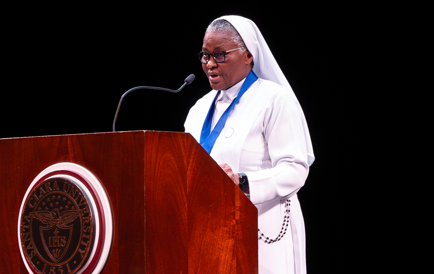 Opus Prize Laureate Sr. Francisca Ngozi Uti at podium during Opus Prize