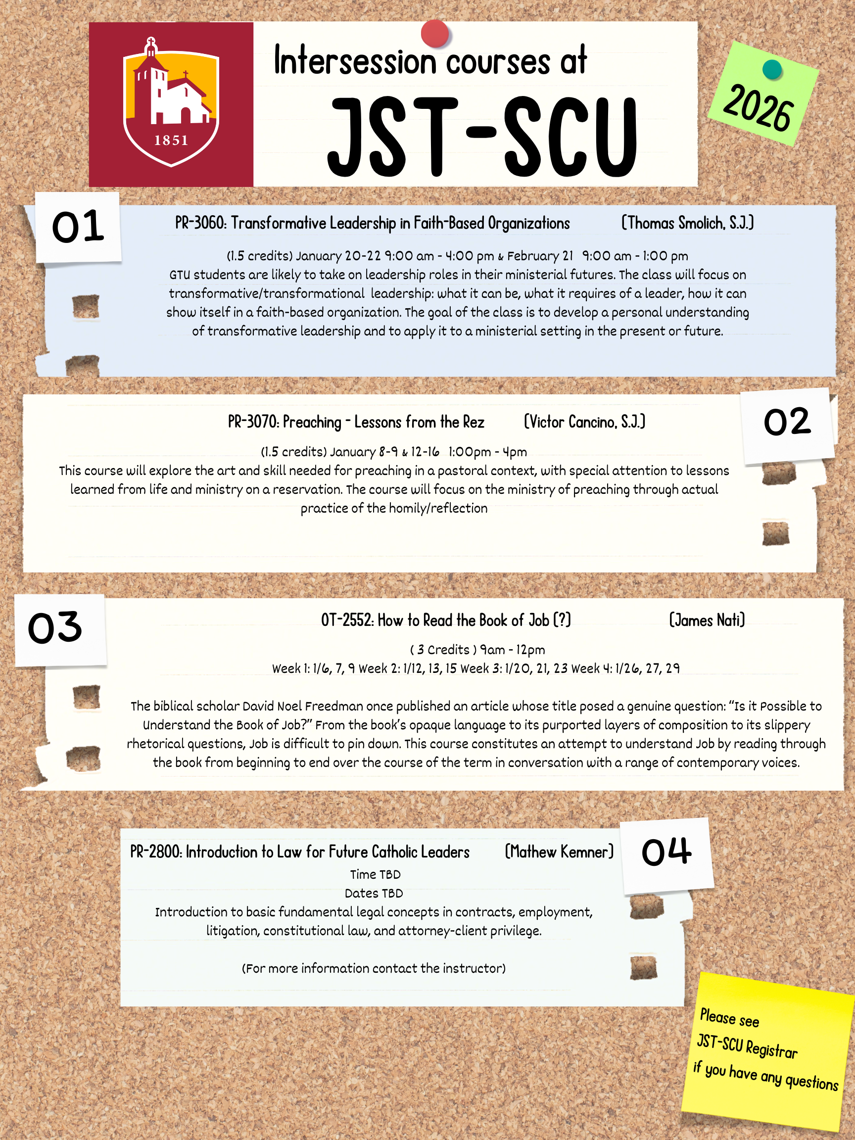 A list of interssesion courses for 2026