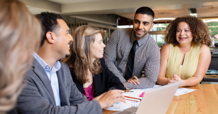 Leavey School of Business graduate students collaborating on campus