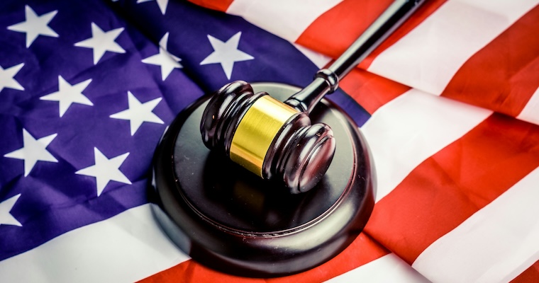 Judge gavel over american flag 