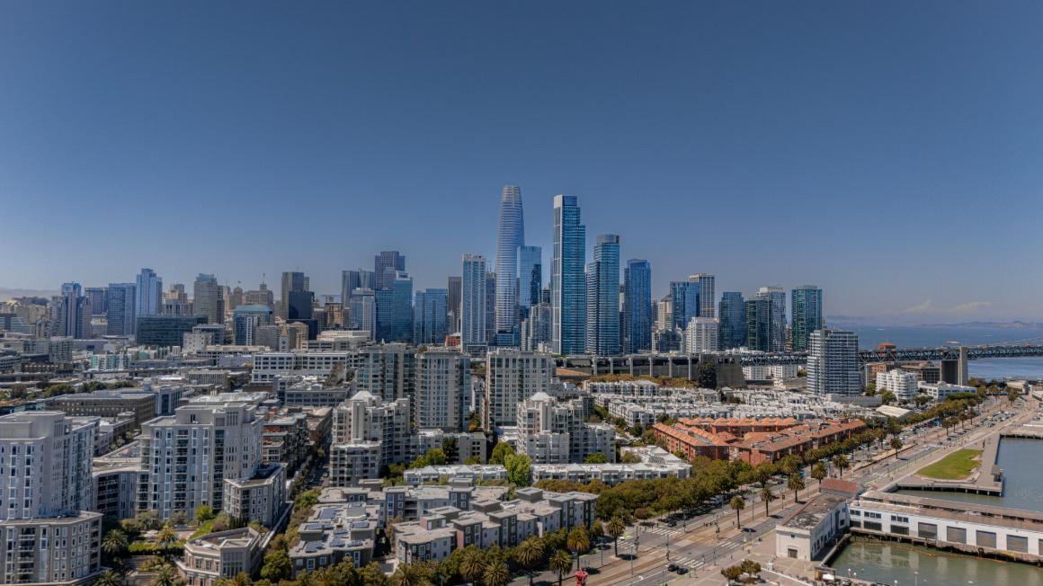 San Francisco skyline including Salesforce Tower as seen from South Beach area