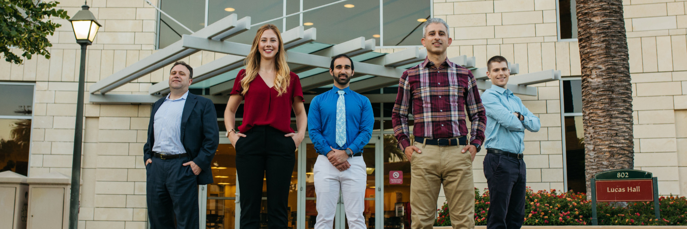 Leavey MBA candidates outside Lucas Hall