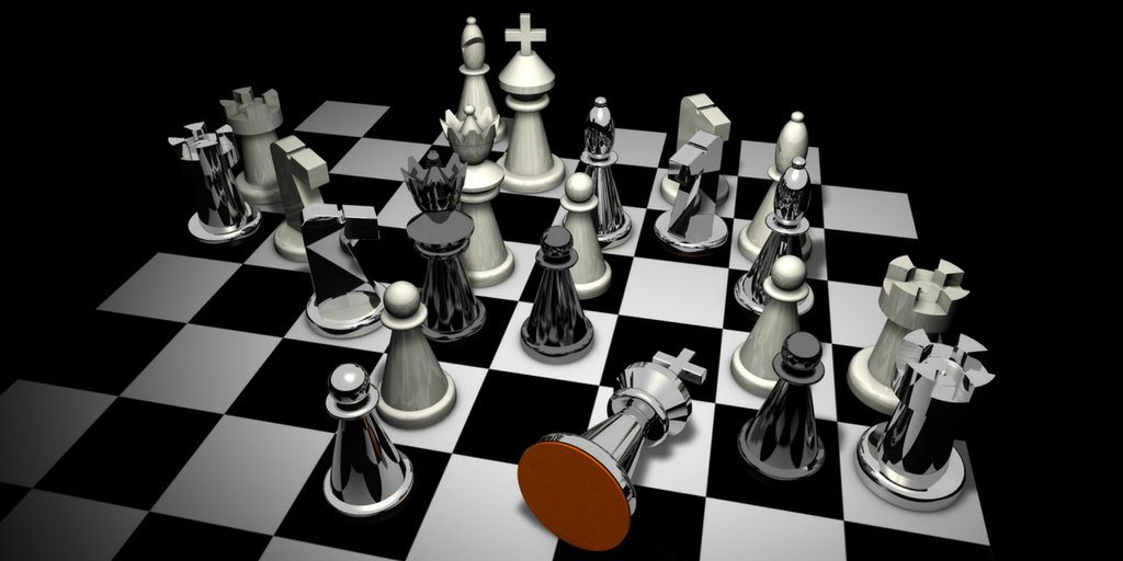 Chess pieces on a board